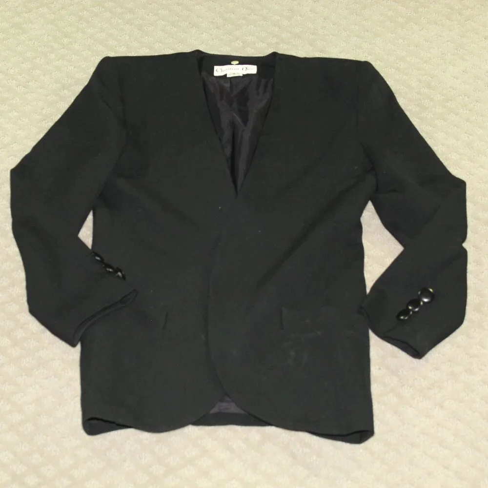 Vintage Womens Size 4 Christian Dior Black Single Button Blazer Lined COA